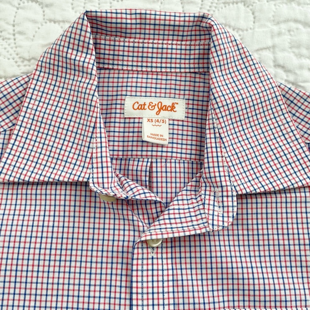 Cat & Jack Boys XS (4-5) Long Sleeve Striped Dress Shirt Red White and Blue - Picture 3 of 5